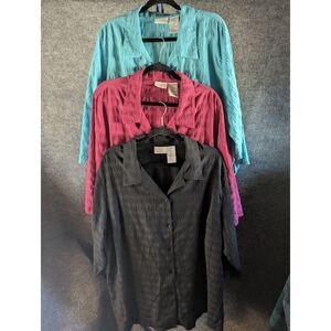 Lot of 3 White Stag Plus Size  Textured Blouses Teal Magenta Black Stretch 22/24